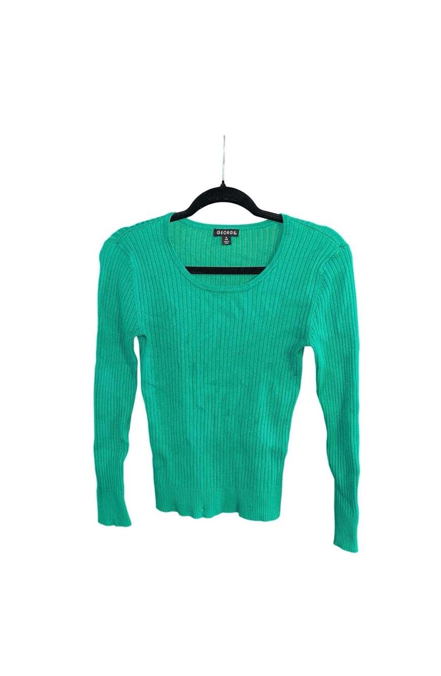 George Women's Ribbed Long Sleeve Knit Pullover Sweater Emerald Green